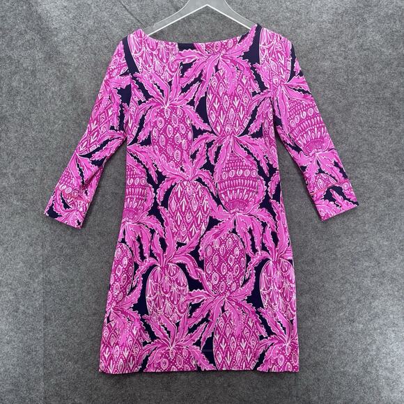 Lilly Pulitzer Womens Sophie Dress Size Med Pink Navy Pineapple Preppy Island - Picture 4 of 9